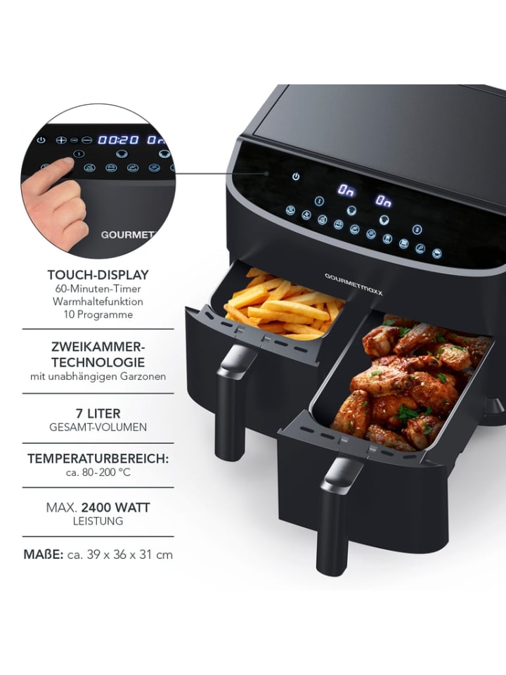Gourmetmaxx GOURMETmaxx Heißluft-Fritteuse Doppelkorb - 2x 3,5 l - schwarz günstig kaufen onesize