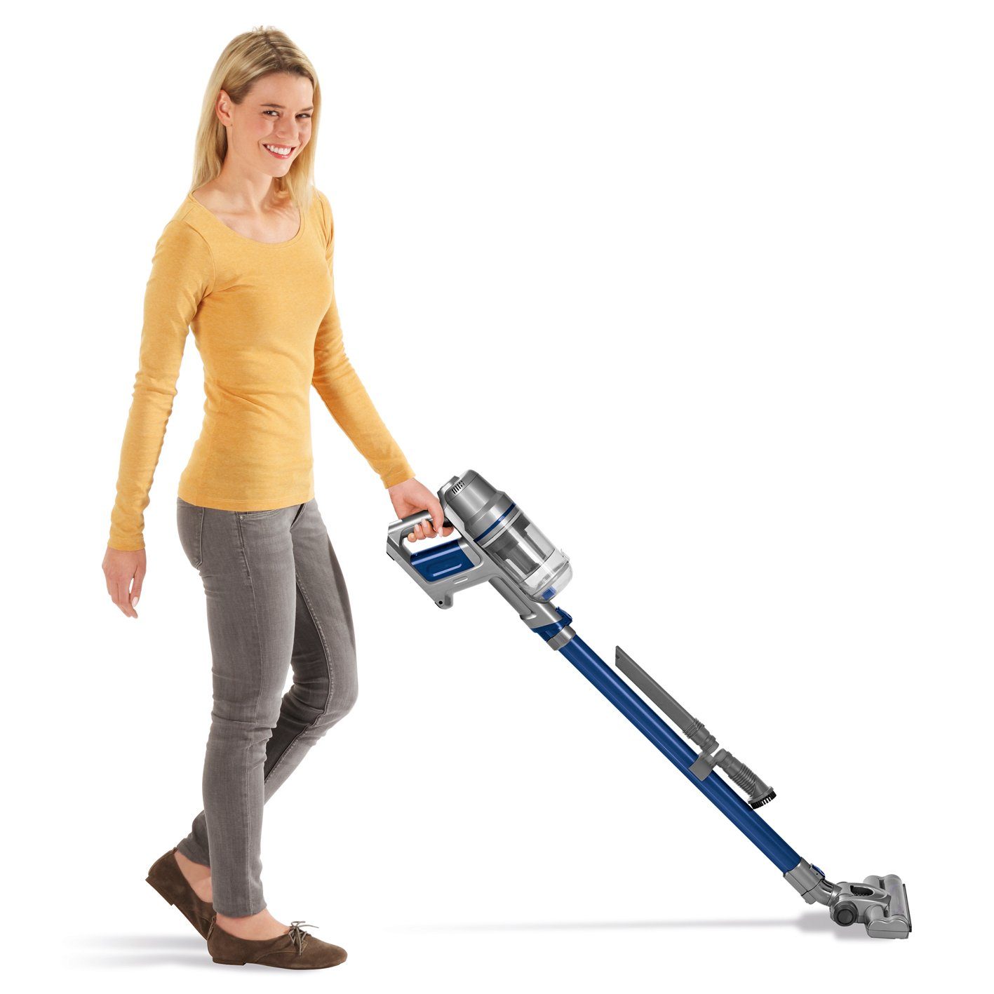 CLEANmaxx Zyklon Hybrid Staubsauger Akku Handstaubsauger Power-Rotation beutellos, Zyklon-Staubsauger 22,2V grau/blau