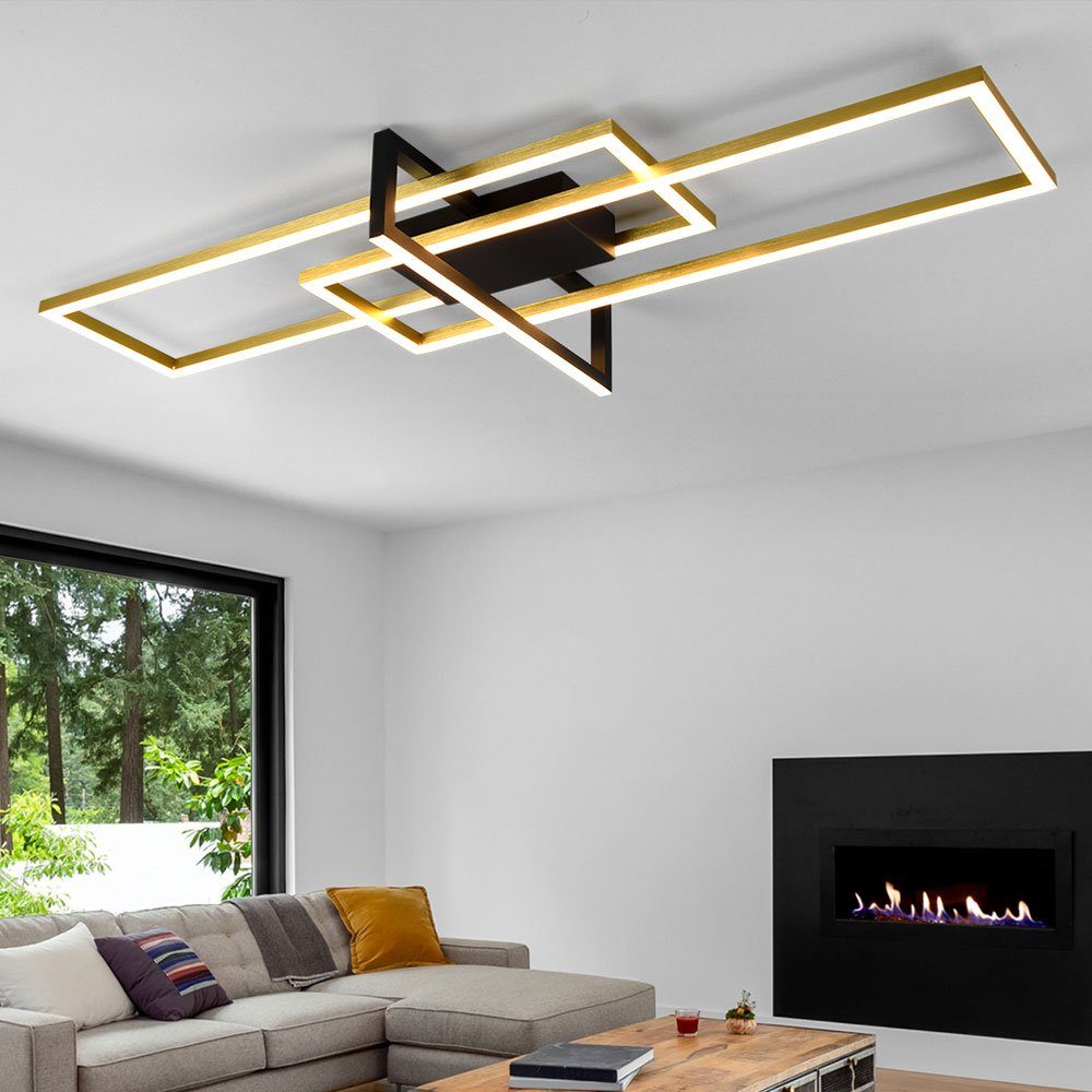 etc-shop LED Deckenleuchte, LED-Leuchtmittel fest verbaut, Warmweiß, Deckenlampe eckig LED Schlafzimmer Deckenleuchte ausgefallen Designer