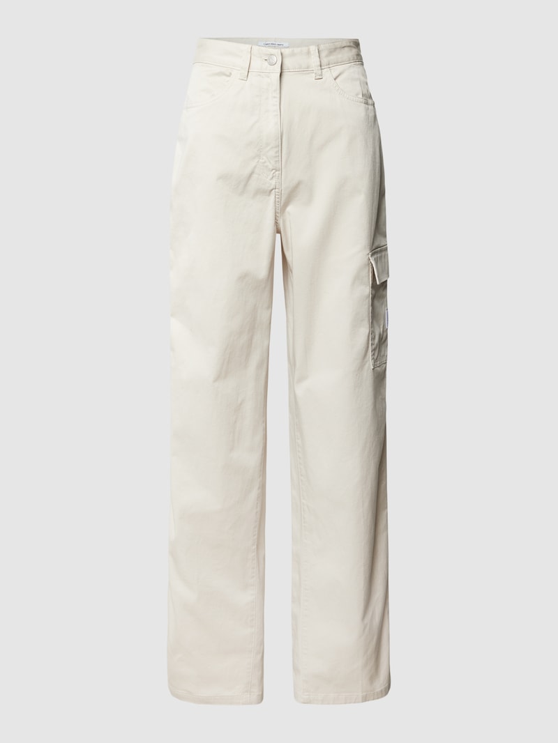 Stoffhose mit Cargotasche in beige