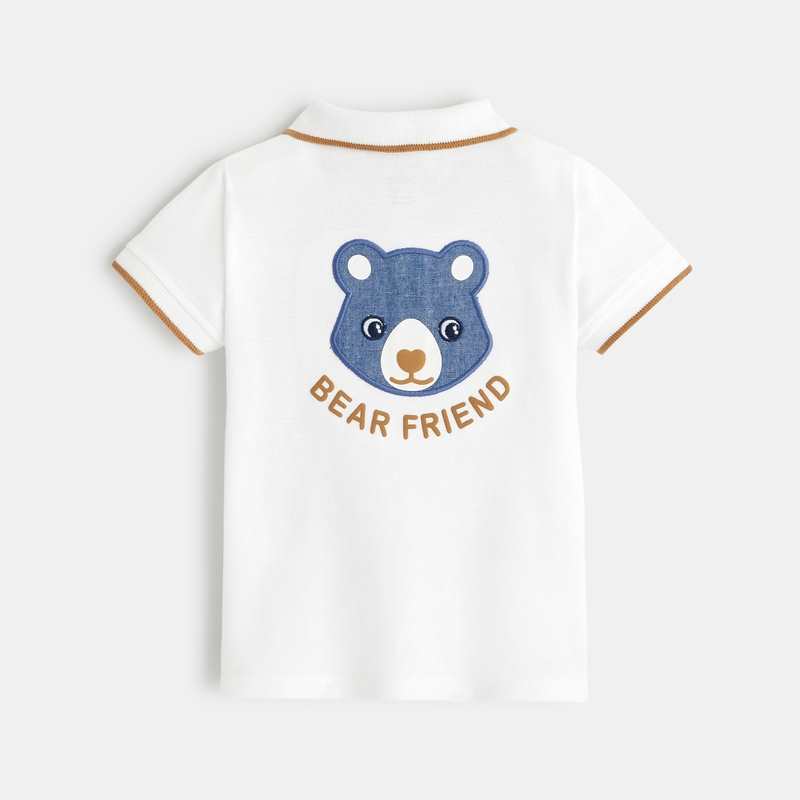 Polo maille piquée patch ours blanc bébé garçon