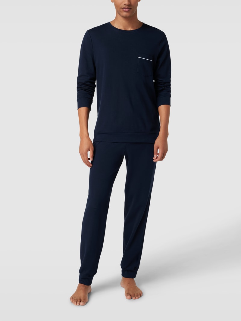 Pyjama mit Brusttasche Modell 'INTERLOCK' in dunkelblau