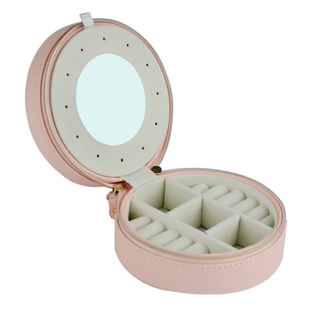 AdelDream Schmuckkasten YY-J04, Schmuckorganizer für Ringe, Ohrringe, Halsketten, Armbänder, Leder-Schmuck-Geschenkbox mit Spiegel für Mädchen und Frauen