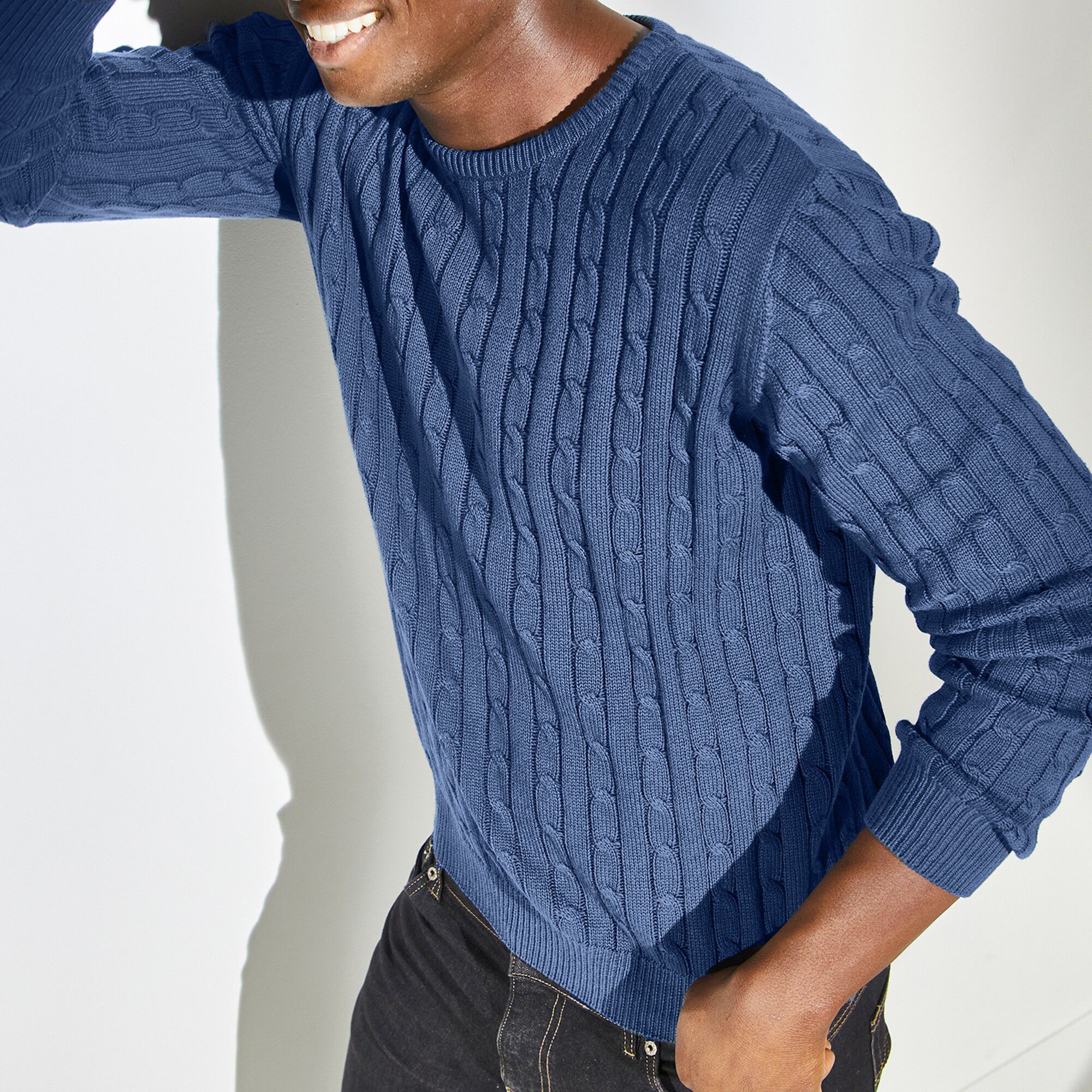 Pull col rond maille torsades
