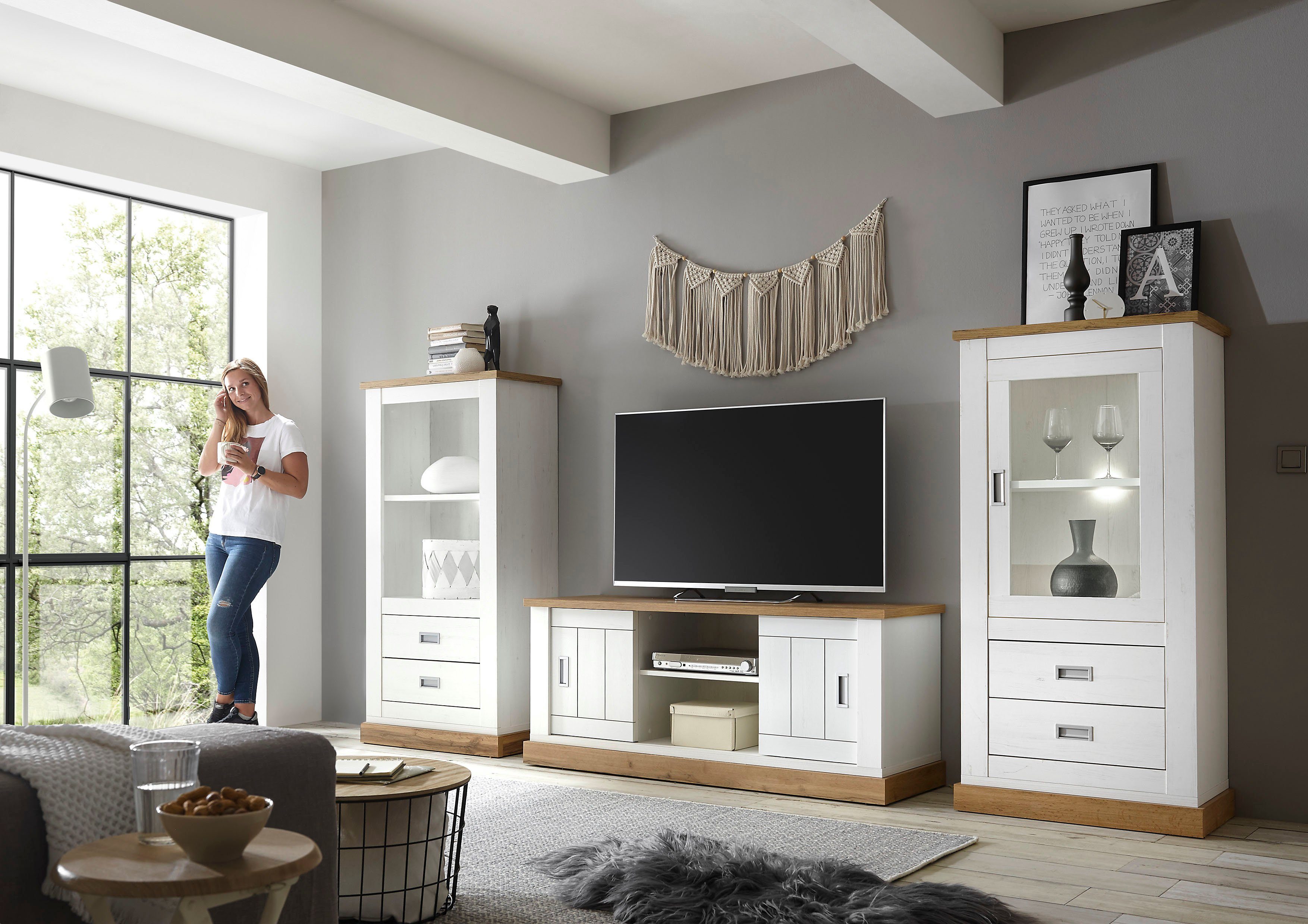 Home affaire Wohnwand Orlando, (3-St., 1 Standregal. 1 Lowboard, 1 Vitrine)