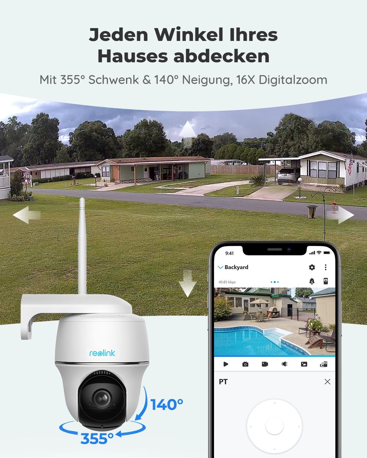 Reolink Argus Serie PTCam ProHD 4MP mit Solarpanel, 4/5GHz WLAN Überwachungskamera (Außenbereich)