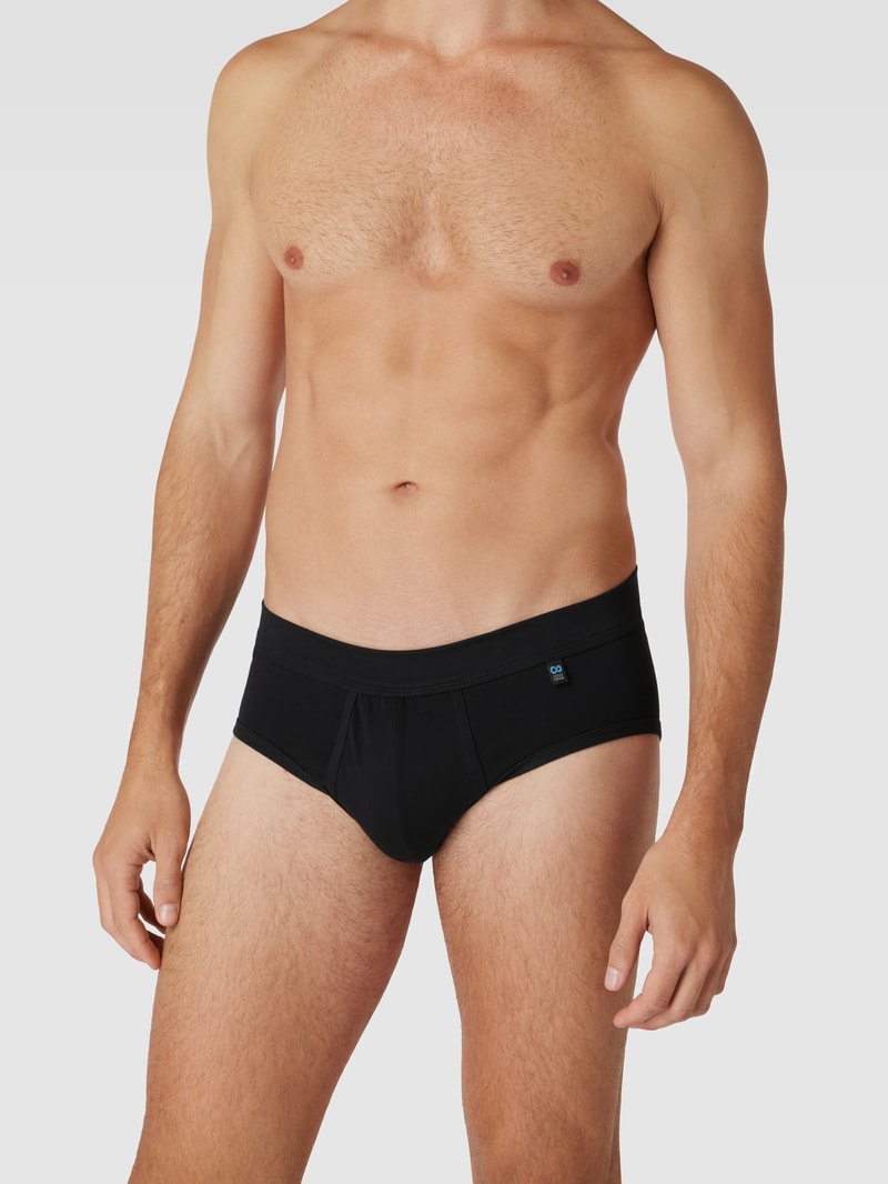 Slip mit Teilungsnähten Modell 'Long Life Cotton Midi-Slip' in schwarz