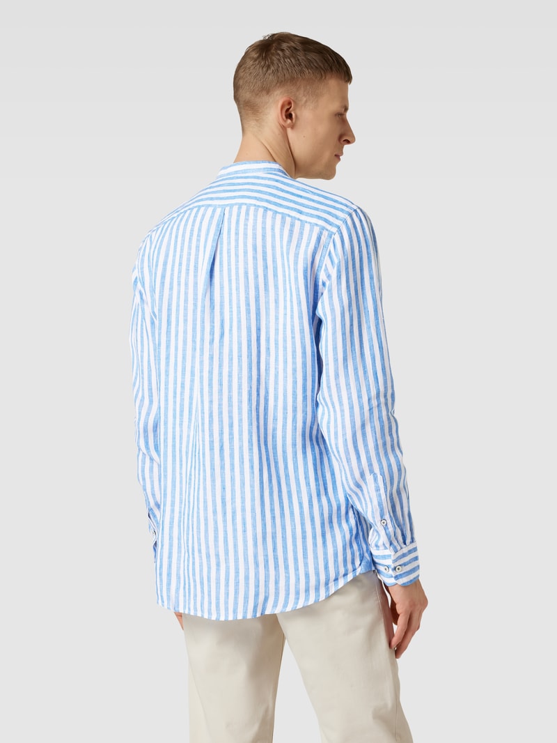 Slim Fit Leinenhemd mit Streifenmuster in royalblau