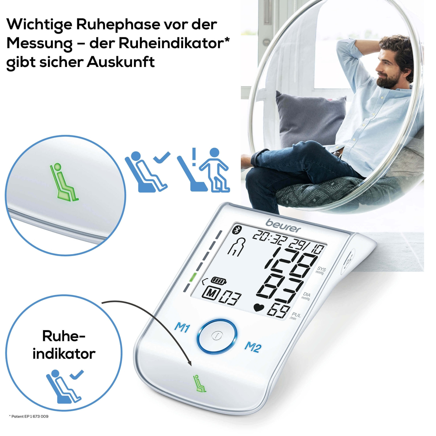 Beurer Oberarm-Blutdruck-messgerät BM 85-Bluetooth® Oberarm-Blutdruckmessgerät mit Inflation-Technology & Ruheindikator
