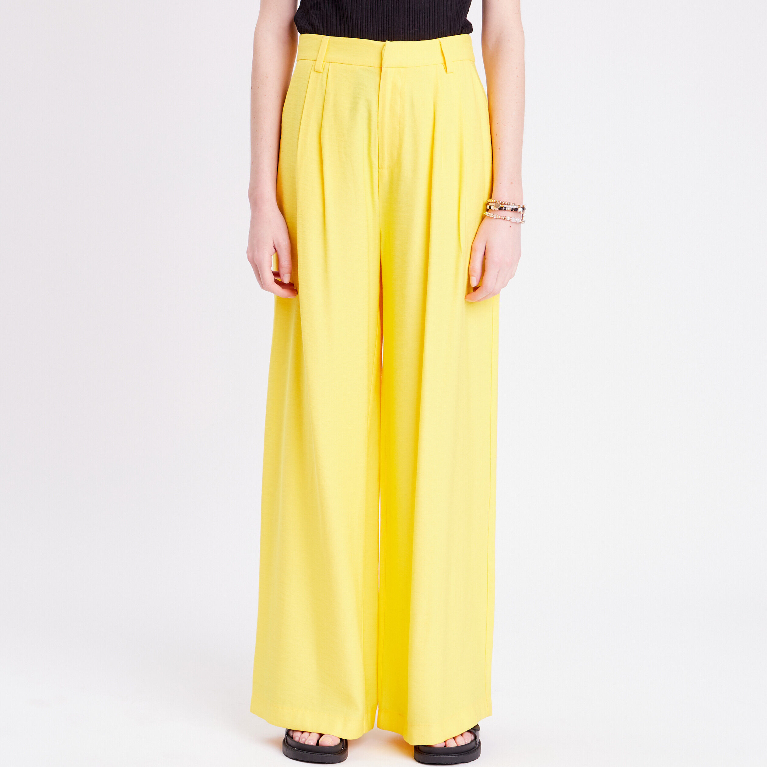 Pantalon jambes larges jaune fluo femme | Cache Cache