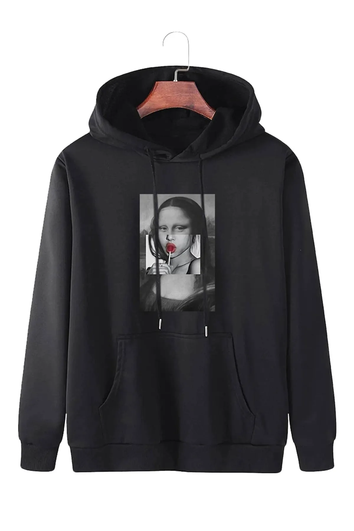 Know  Unisex Monalisa bedruckter Oversize-Sweatshirt-Kapuzenpullover