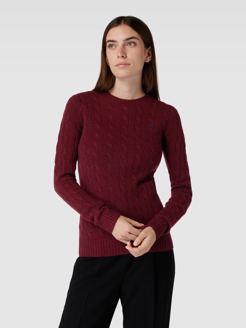 Strickpullover mit Zopfmuster Modell 'JULIANNA' in dunkelrot