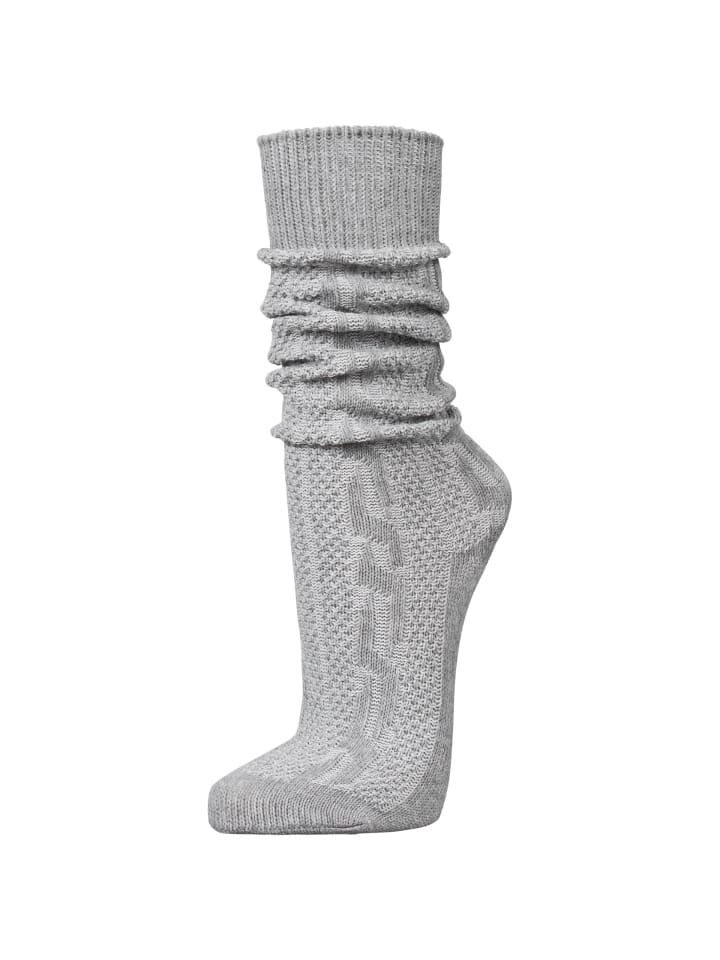 PAULGOS Trachtensocken Kniestrümpfe mit Zopfmuster in Grau günstig kaufen