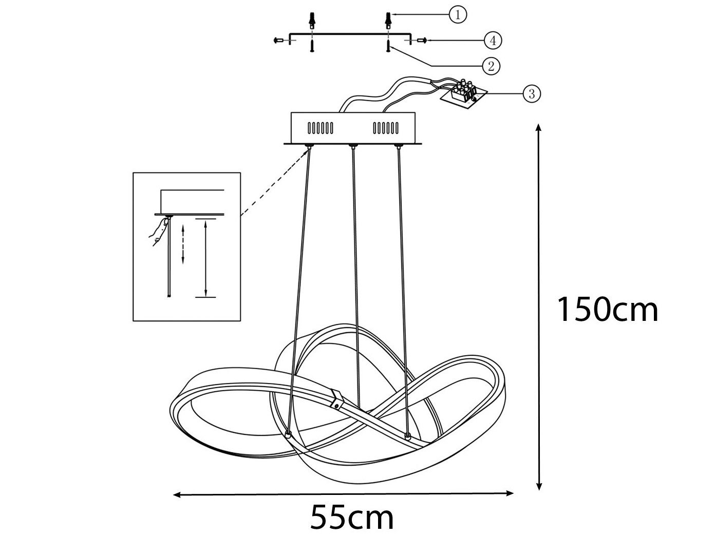 WOFI LED Pendelleuchte, Dimmer, LED fest integriert, Warmweiß, Esstisch dimmbar, Designer Wohnzimmer Lampen-Schirm groß Schwarz Ø55cm