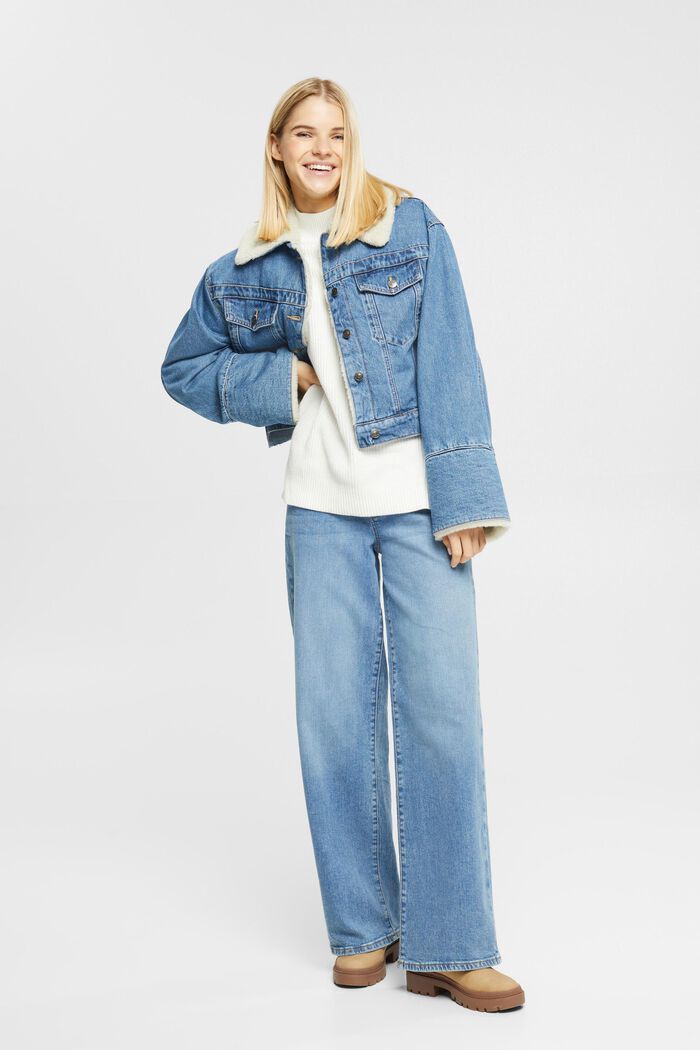 Cropped-Jacke aus Denim mit Fake Fur-Besatz