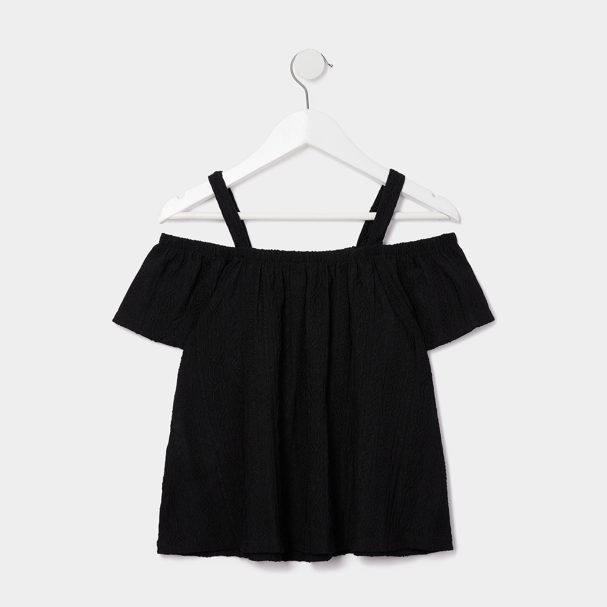 T-shirt manches courtes col bardot noir fille | La Halle