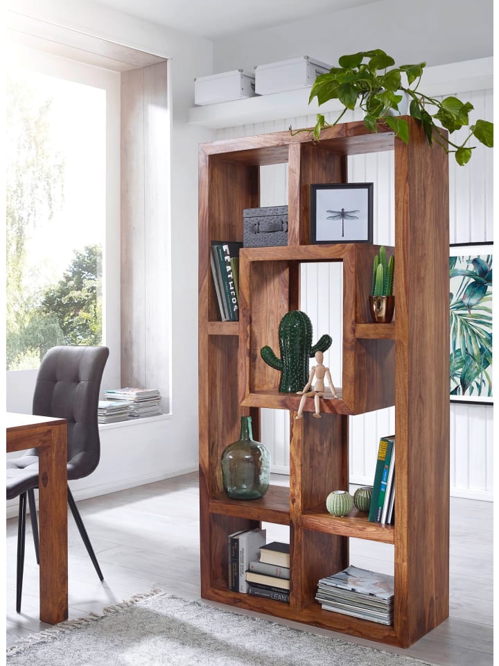 KADIMA DESIGN Bücherregal MUMBAI Massiv-Holz 90 x 180 cm Wohnzimmer-Regal günstig kaufen onesize