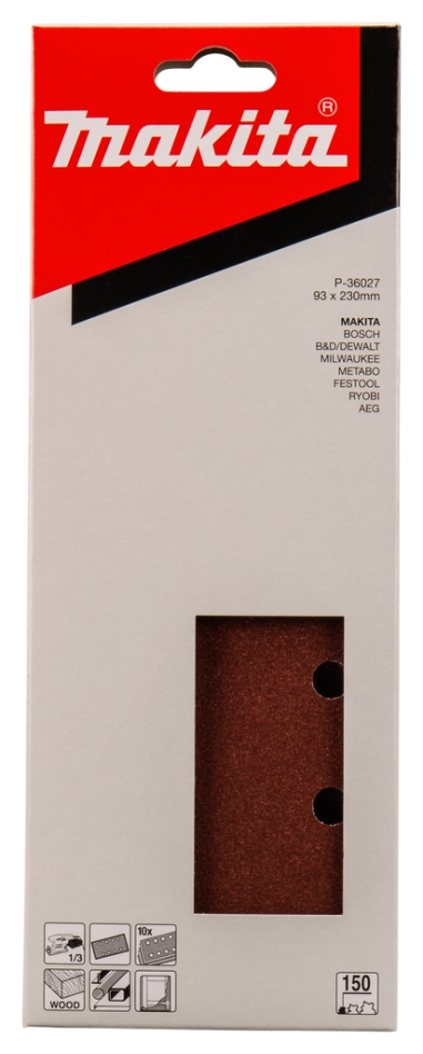 Accessoires Makita P-36027 Feuille de ponçage 93x228 mm Grain 150 ROUGE 10 pièces.