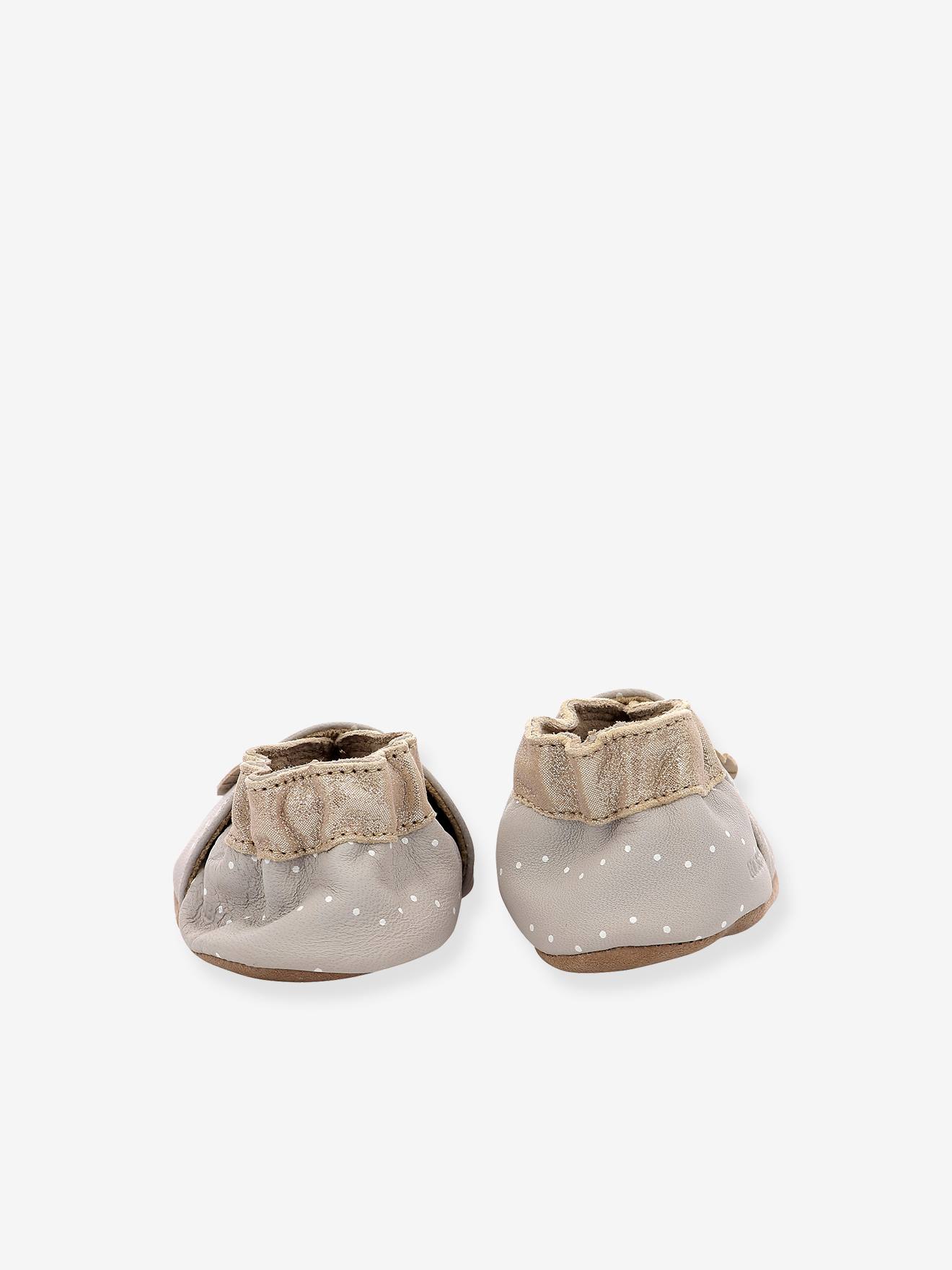 Robeez Baby Krabbelschuhe TINY HEART ROBEEZ, pflanzlich gegerbt - grau