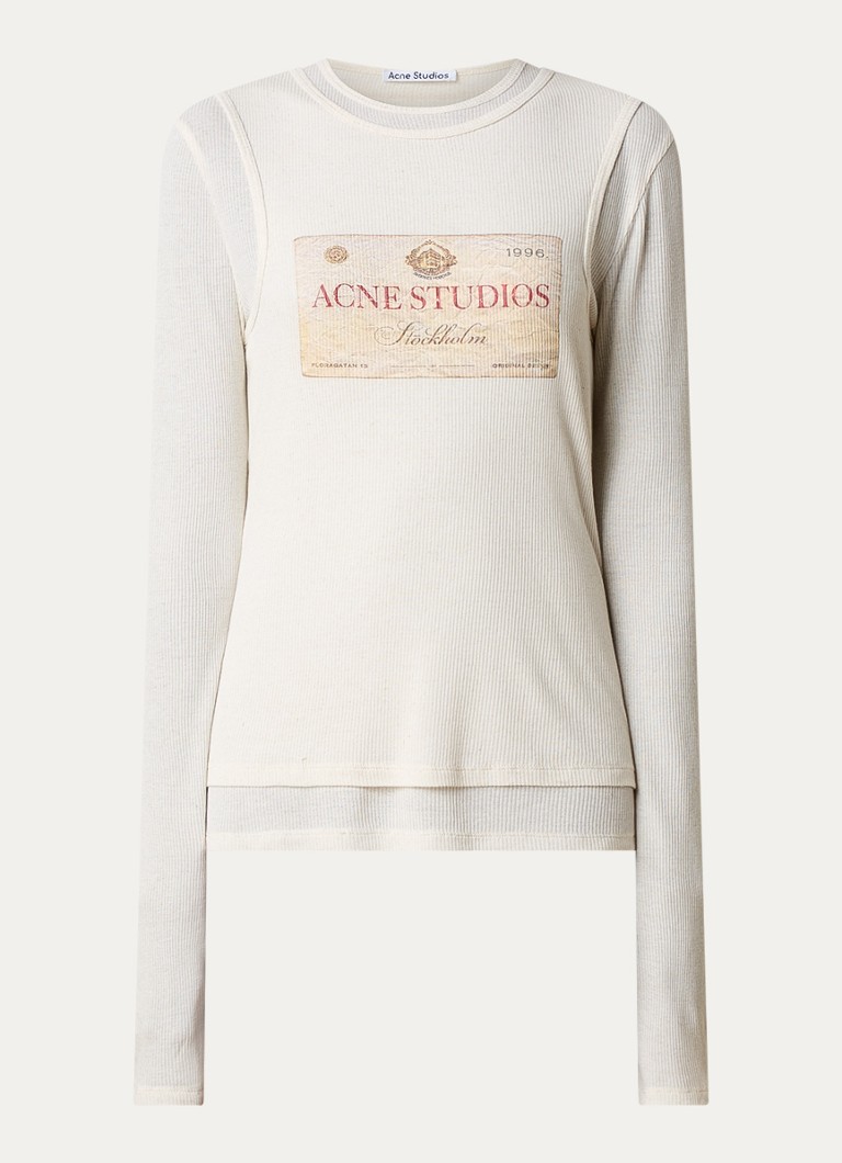 Top a coste in misto lino con stampa logo di Acne Studios
