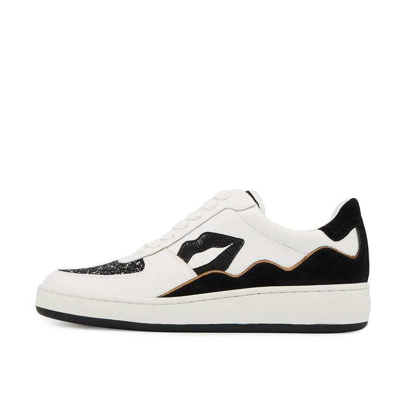 Baskets en cuir Loulou blanc noir glitter