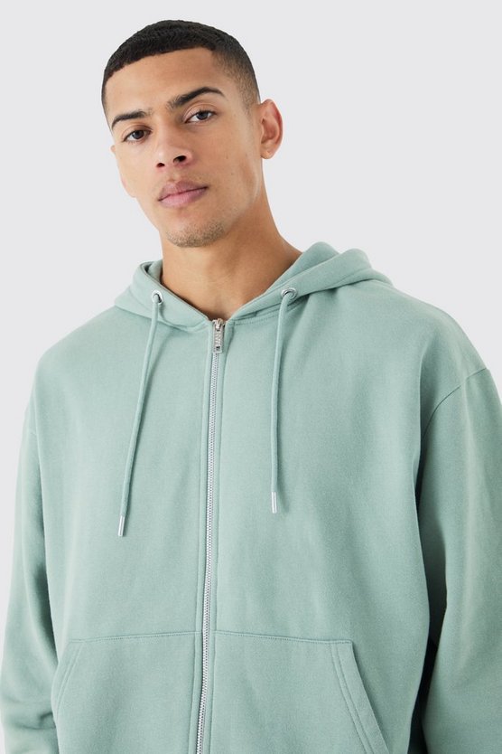 Oversized Boxy Zip Through Washed Hoodie