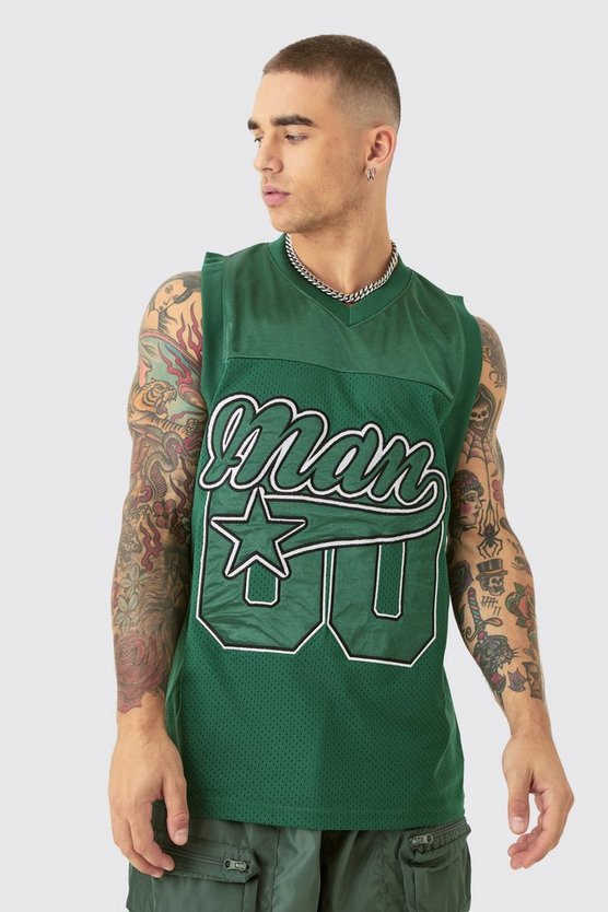 Tanktop aus Mesh und Satin mit Baseball-Applikation