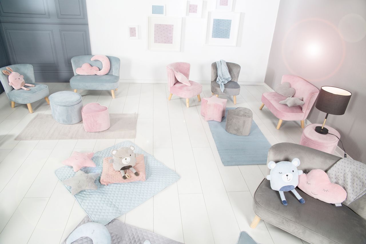 Roba Kinderhocker in Herzform „Lil Sofa“, bequemer Hocker mit Samtstoff in Mauve bezogen, Pouf
