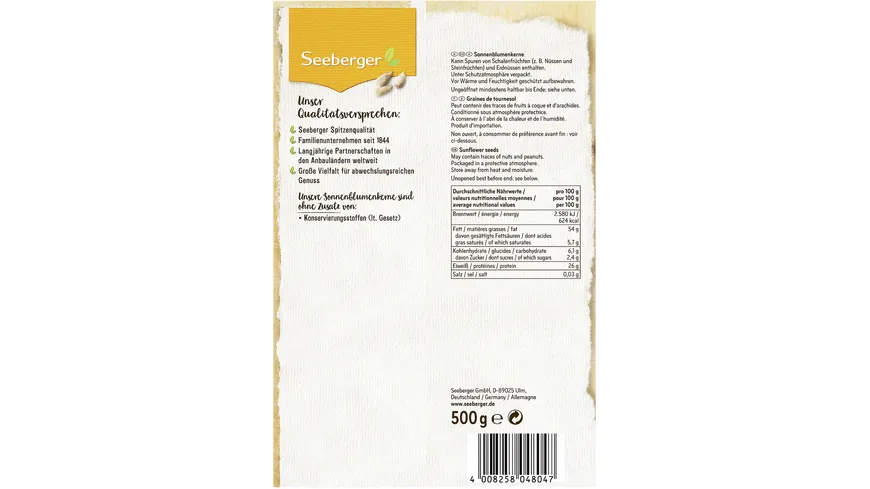 Seeberger Sonnenblumenkerne 500 g