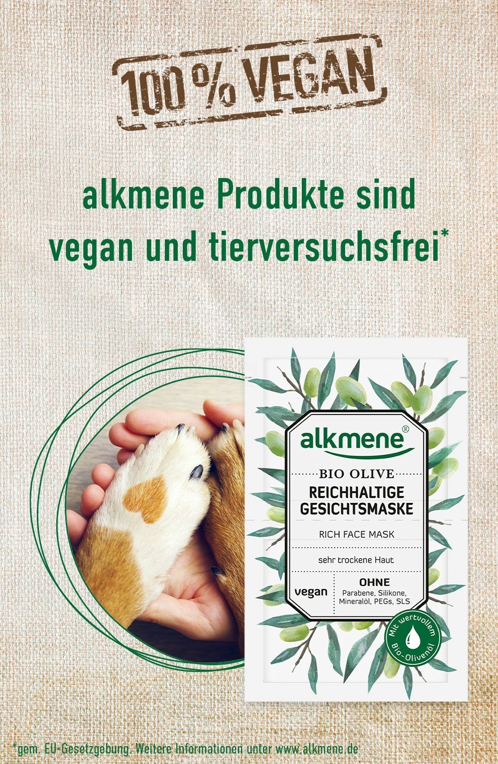 alkmene Gesichtsmaske Maske mit Bio Olive vegan - 2x Feuchtigkeitsmaske Pflegemaske, 1-tlg.