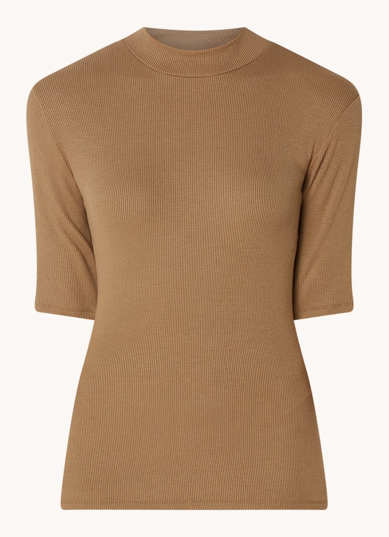 Modström Krown ribbed knit top with stand-up collar