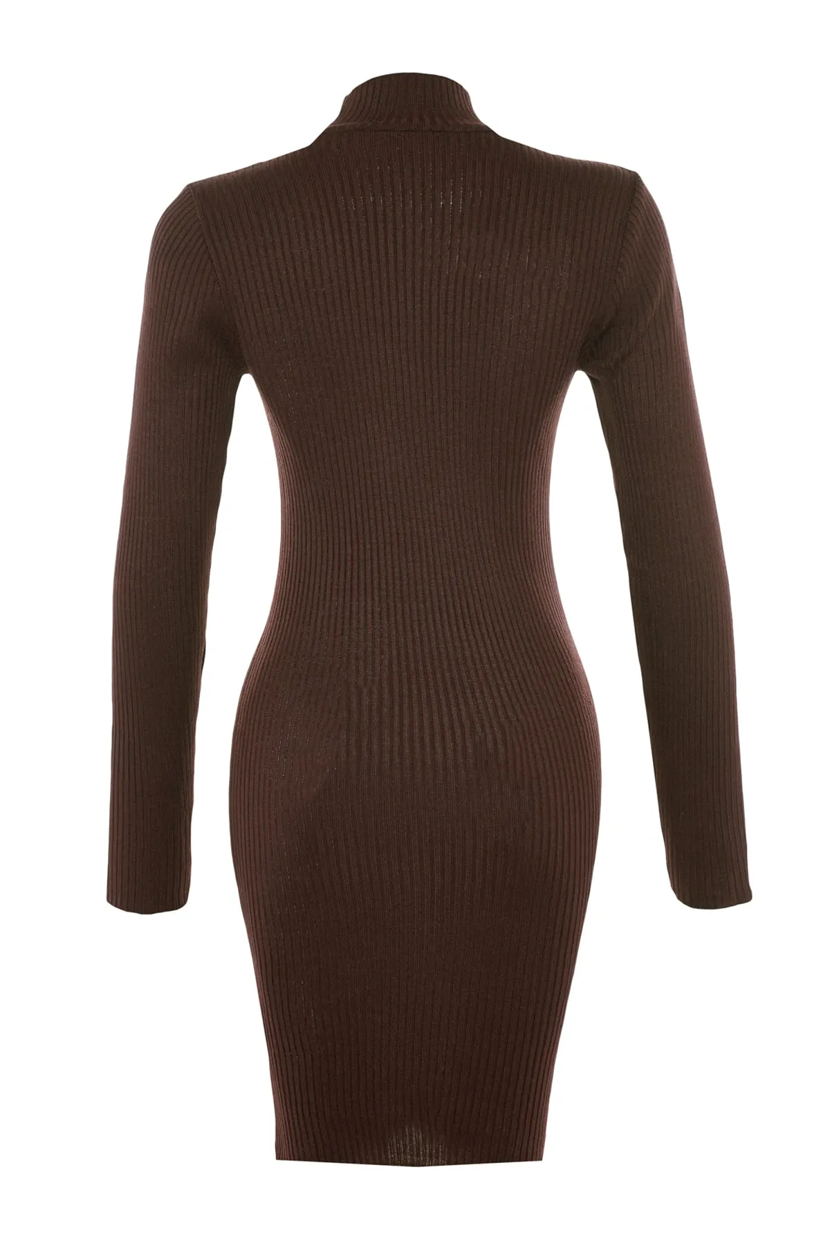 Trendyol Collection  Braun Braunes Mini-Strickkleid mit hohem Kragen TWOAW23EL01389 Kleid TWOAW23EL01389