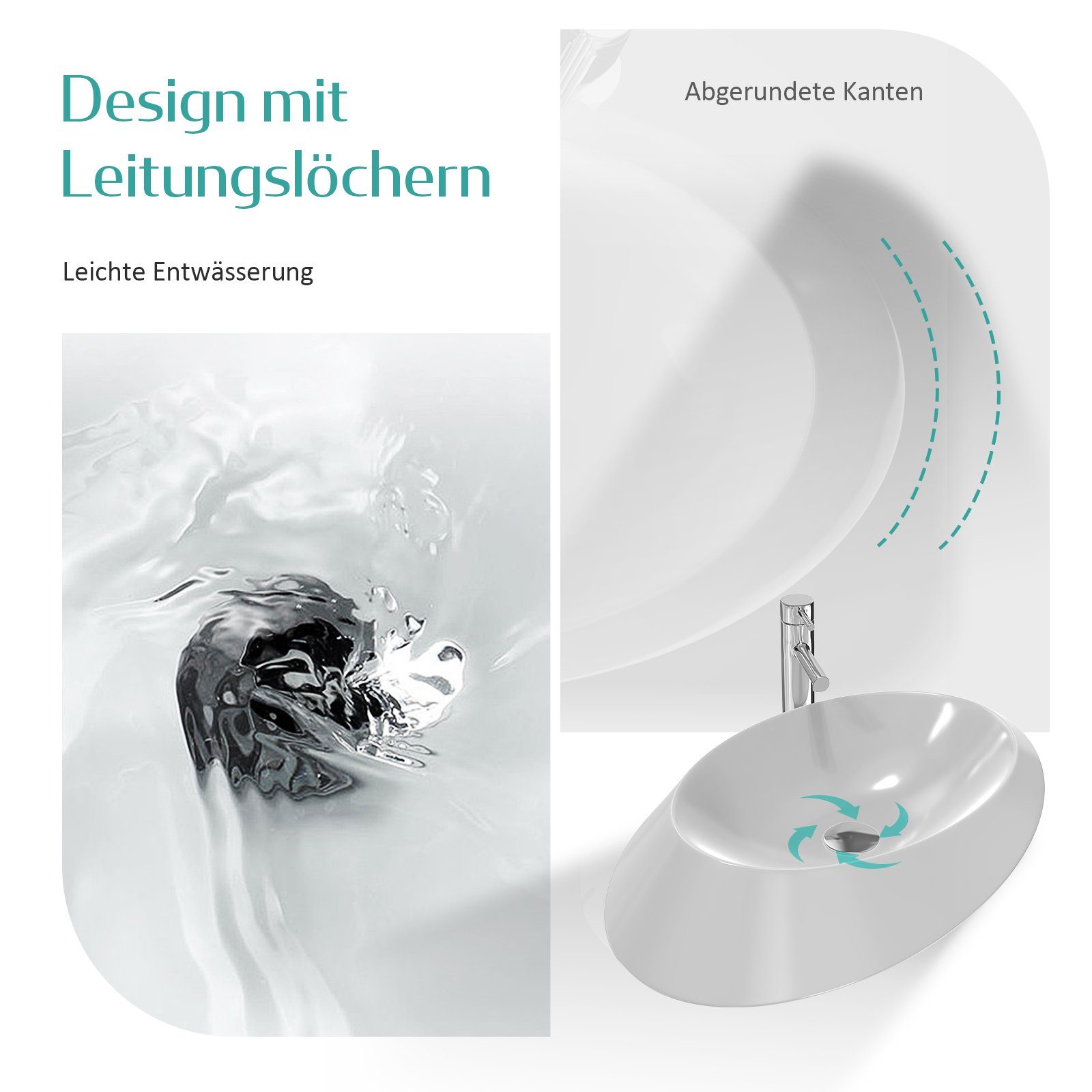 EMKE Aufsatzwaschbecken Kleines Ovales Waschbecken Waschplatz Handwaschbecken für Badezimmer, Aufsatzbecken Waschtisch Waschschüssel Weiß