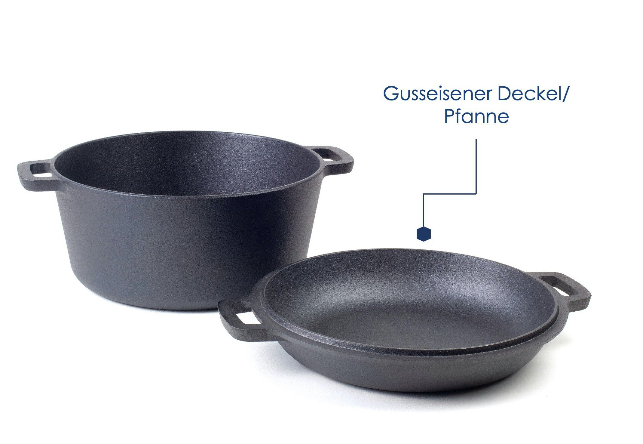 Hanseküche Grilltopf Gusseisen Topf – Eingebrannter Topf zum Brotbacken - Ø 26 cm, Gusseisen (2in1 Topf, 1-tlg., Topf und Deckel), Induktionsgeeignet, Temperaturbeständig, bis 400 Grad Celsius