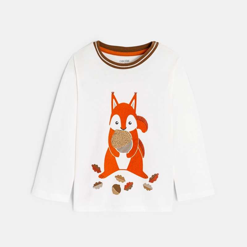 T-shirt coton écureuil brodé blanc bébé garçon