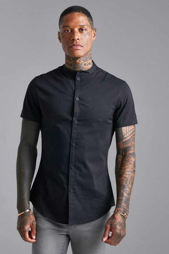 Kurzärmlig Slim-Fit Grandad-Hemd