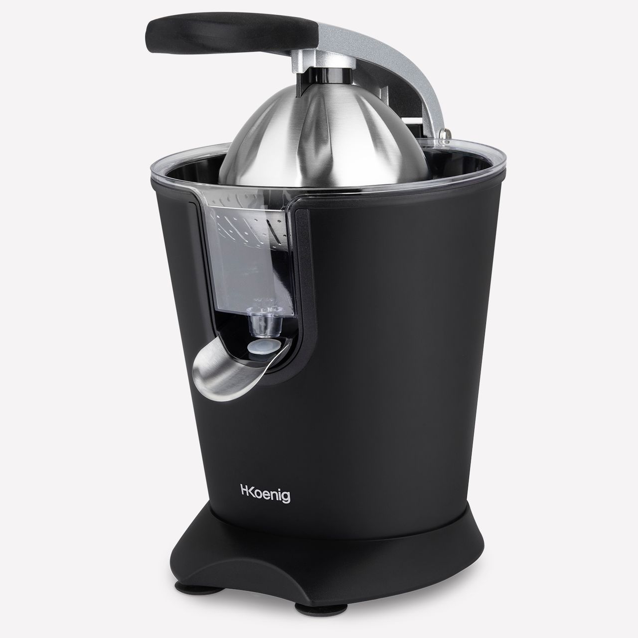 H.Koenig Elektrische Zitruspresse AGR82 Edelstahl Mattschwarz, BPA-frei, Orangen-, Zitronen-, Grapefruitsaft, Schnell, Automatisch, Leise, Tropffreier Trinkschnabel, Spülmaschinengeeignet, 160 W
