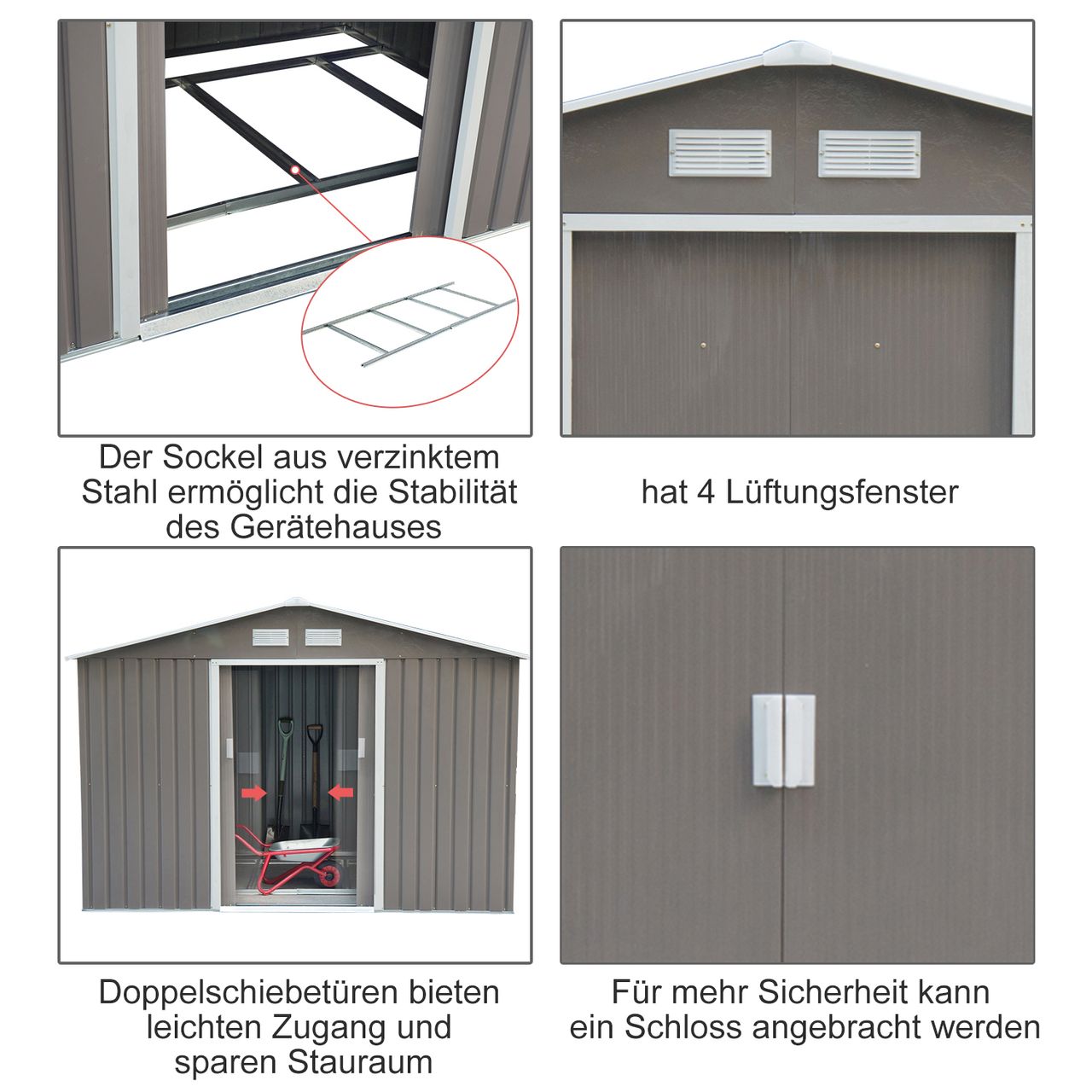 Outsunny Gerätehaus Geräteschuppen Gartenhaus Grau 277 x 195 x 192 cm