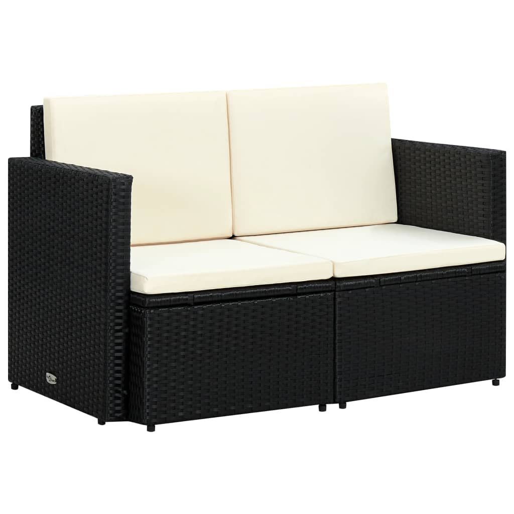 vidaXL Loungesofa 2-Sitzer-Gartensofa mit Auflagen Schwarz Poly Rattan, 1 Teile