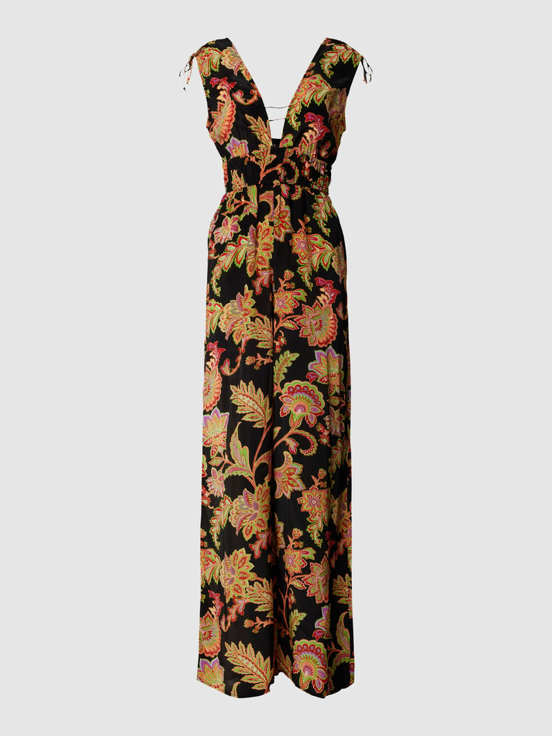 Jumpsuit mit floralem Allover-Muster in schwarz
