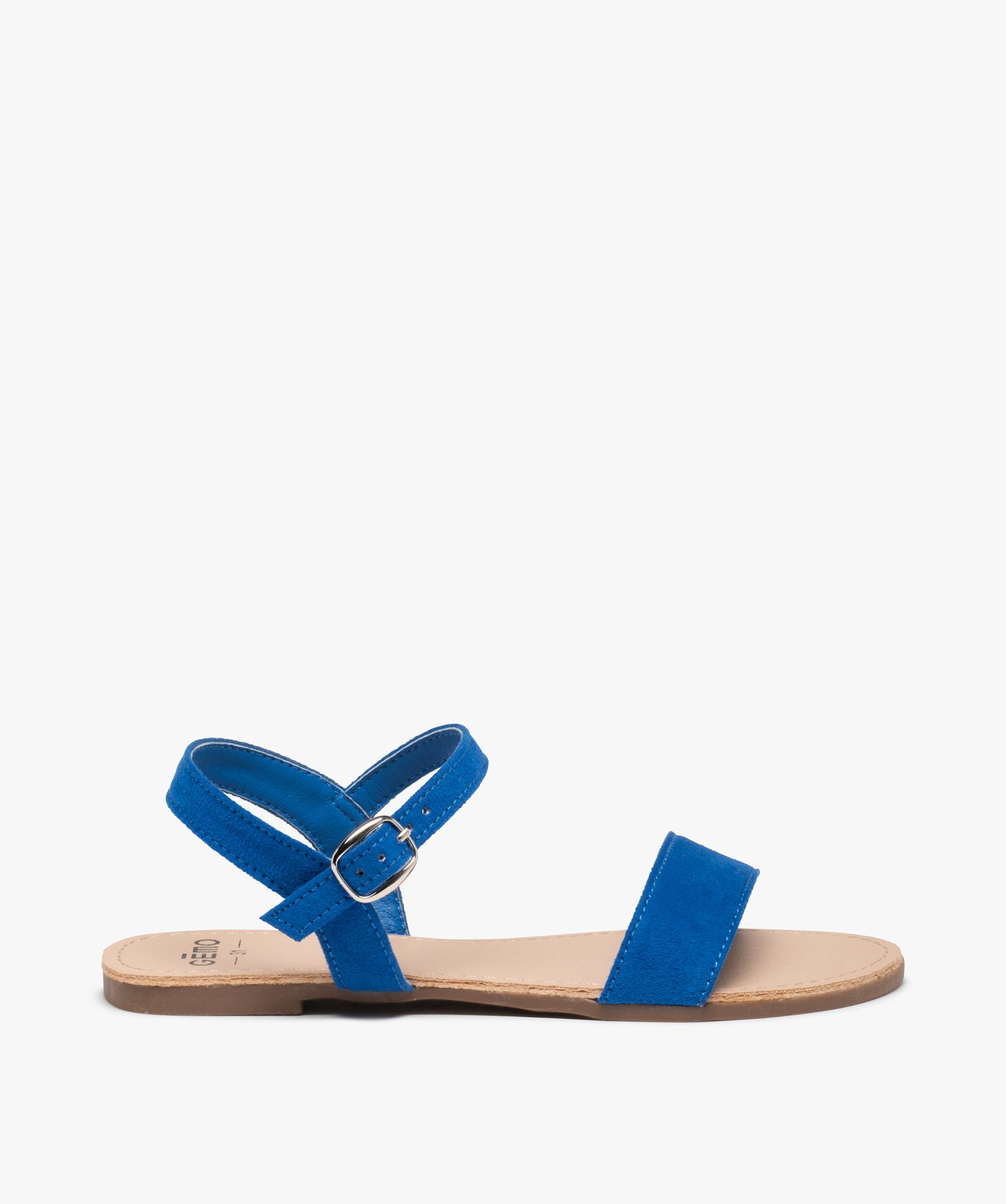 Sandales fille à brides droites en suédine unie bleu | GEMO