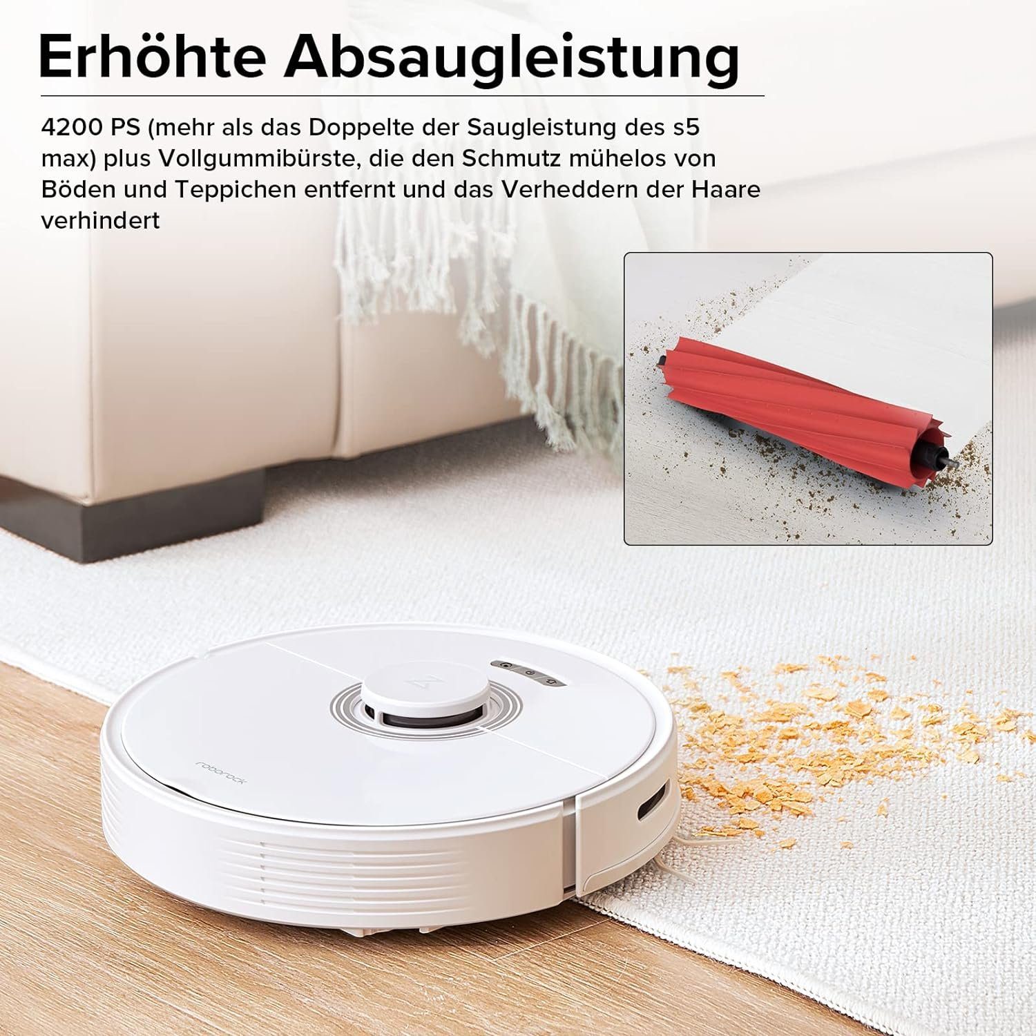 Roborock Saugroboter Q7 Max+, 58,00 W, 4200Pa, Intelligente Staubsammlung, Teppichboden reinigen, 3D-Map, LiDAR-Navigation, Kindersicherung, Beutellos, App-Steuerung