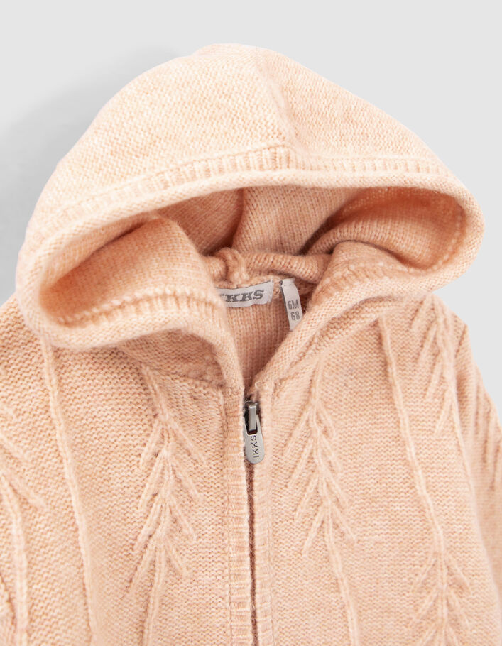Cardigan rose poudré tricot fantaisie à capuche bébé fille