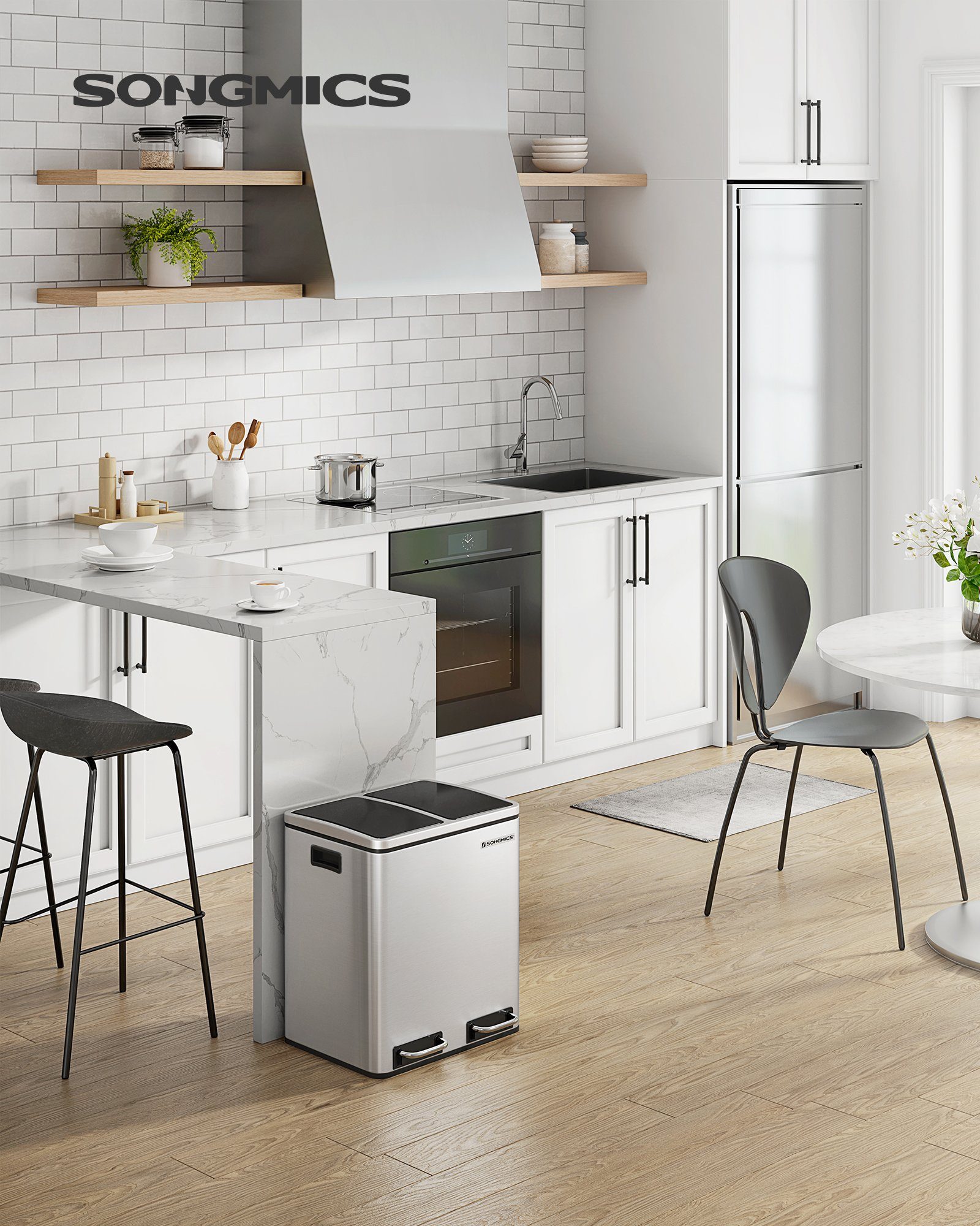 SONGMICS Mülleimer Metall-Fußreling, Abfalleimer, 30L, ergonomisch, Stahl
