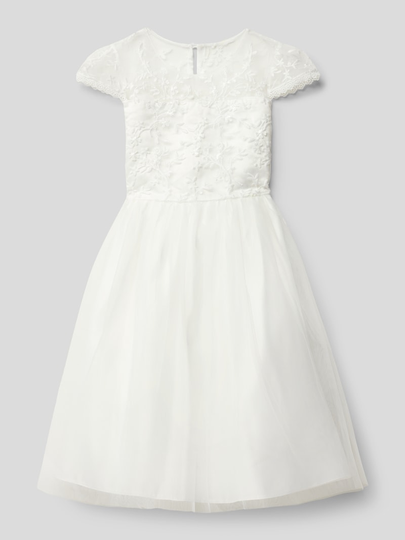 Kleid mit floralen Stickereien in ecru