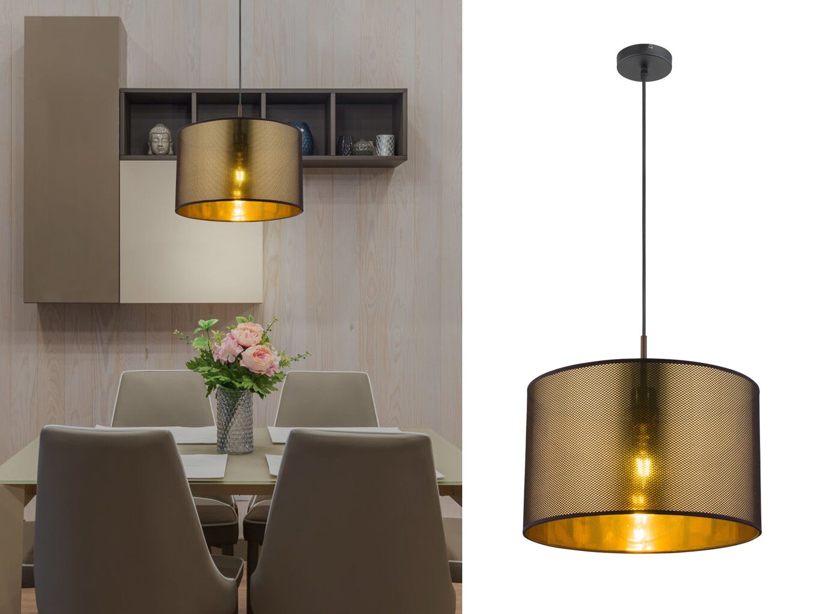 meineWunschleuchte LED Pendelleuchte, LED wechselbar, warmweiß, Designer-lampen Treppenhaus Esstisch Lampenschirme Stoff Golden, Ø40cm