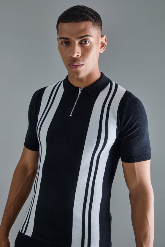 Kurzärmliges Muscle-Fit Poloshirt mit Streifen