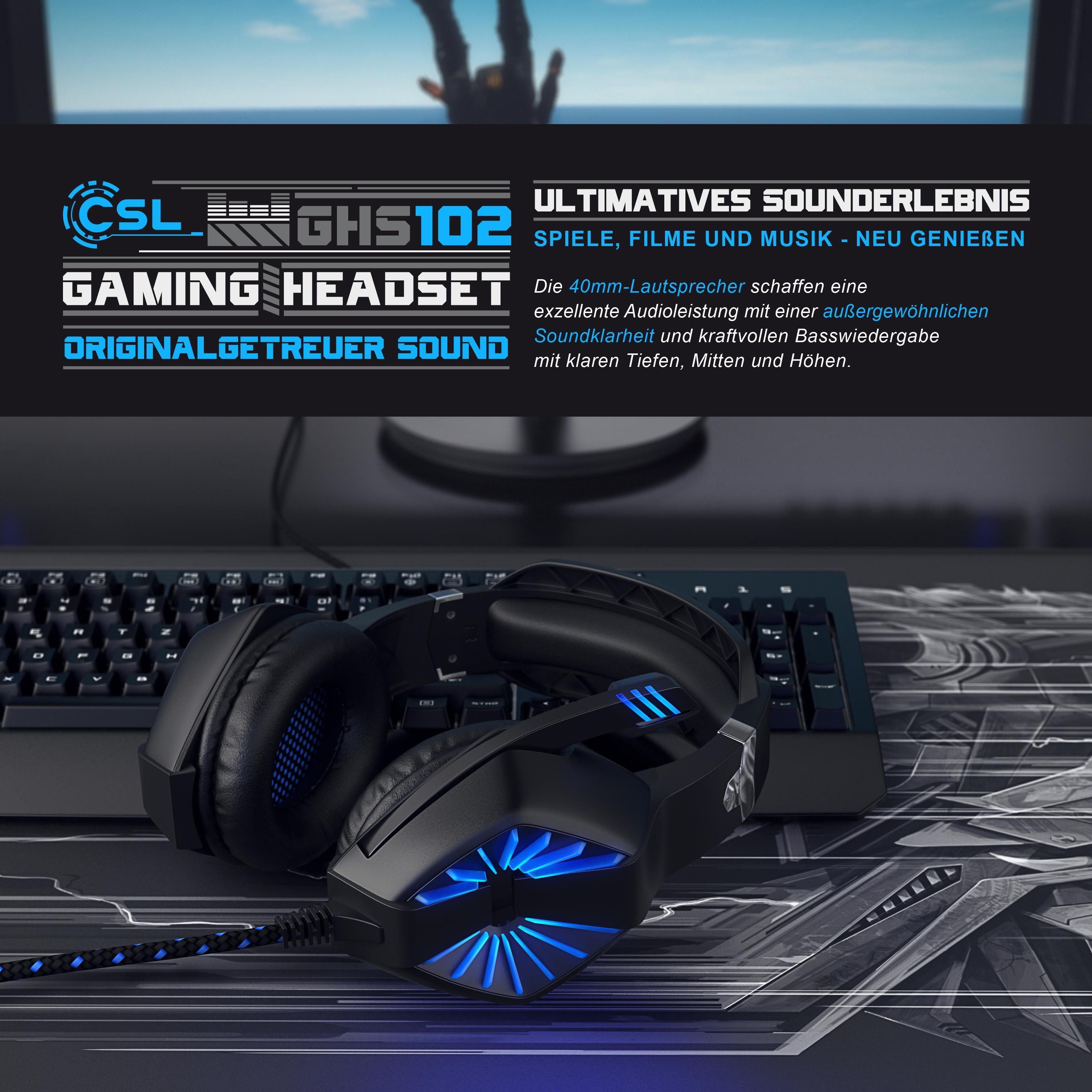 CSL Gaming-Headset (GHS-102 USB Kopfhörer mit Mikrofon für Windows/Mac/Linux /PS4/PS4 Pro)