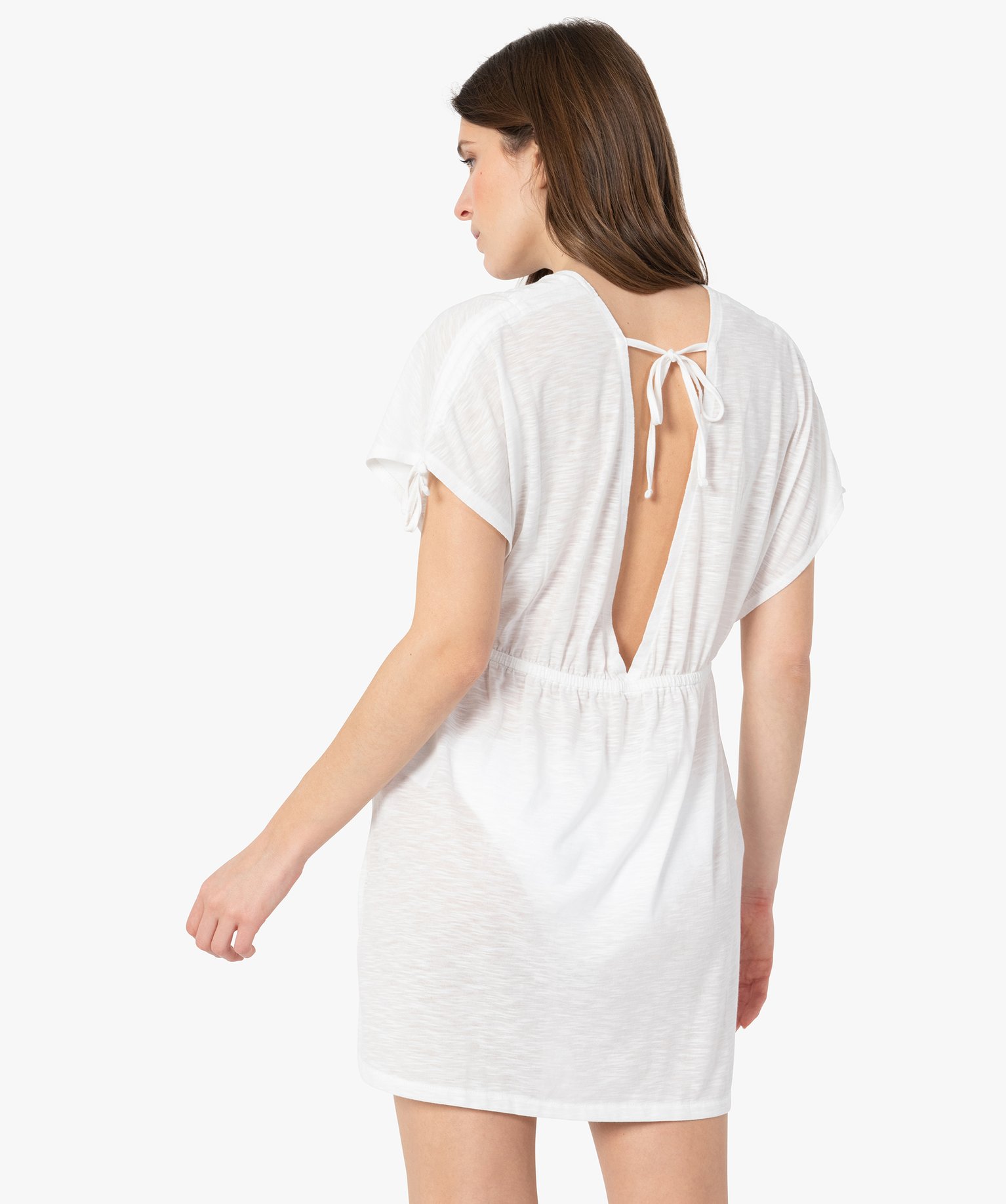 Robe de plage femme à double décolleté en V blanc | GEMO