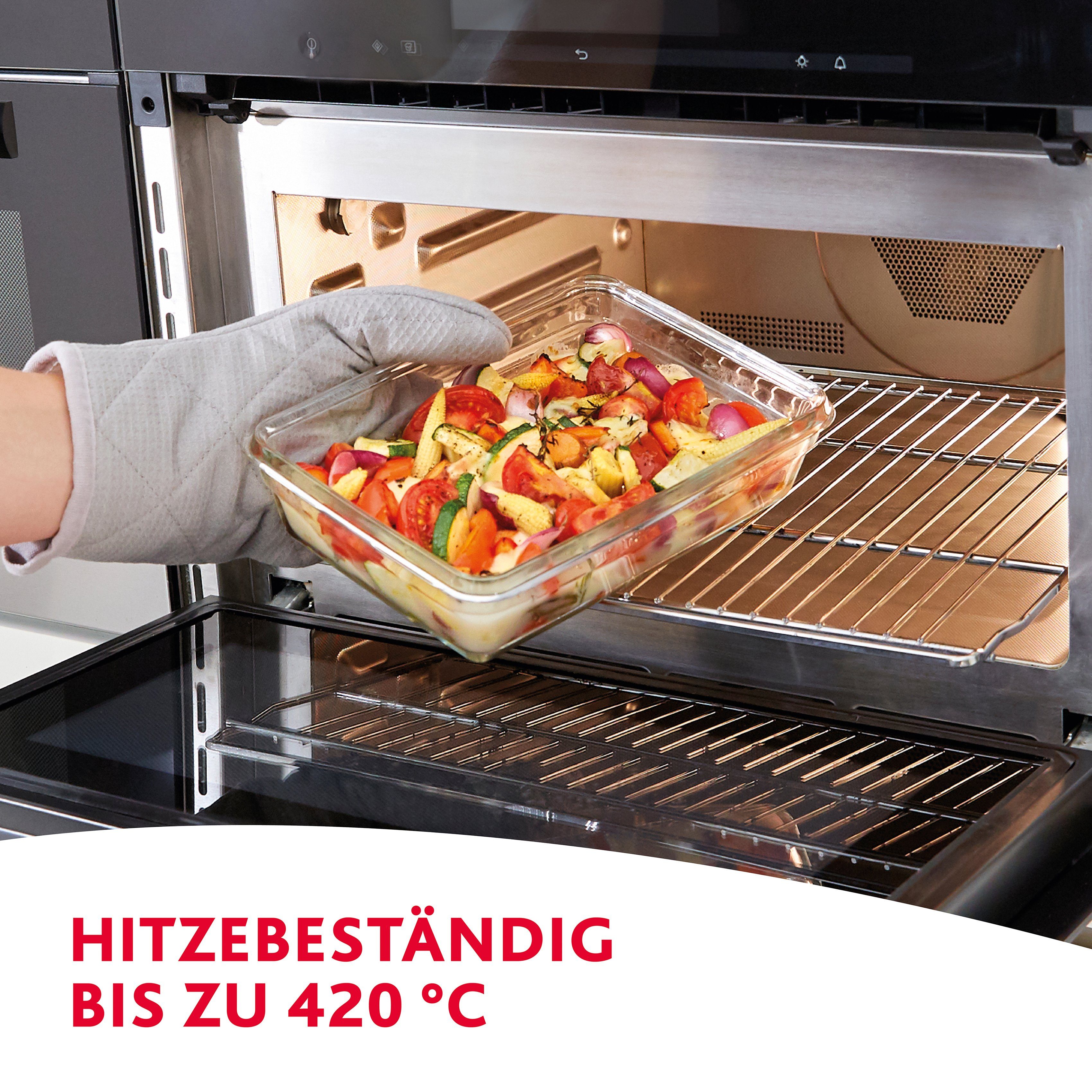 Emsa Frischhaltedose Clip&Close, Made in Germany, 2 Liter, Glas, (2-tlg), backofen-, gefrierfest, mikrowellengeeignet, (2 Dosen m. Deckel)